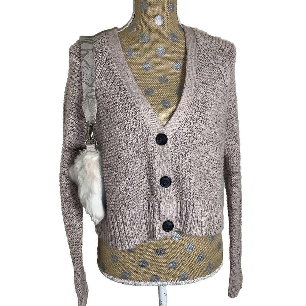 American Eagle Y2K Slouchy Cardigan Sweater Pink Chunky Knit Medium Academia